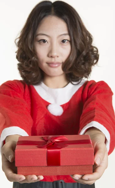 Christmas girl and gift — Stock Photo, Image