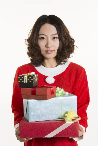 Christmas girl and gift — Stock Photo, Image