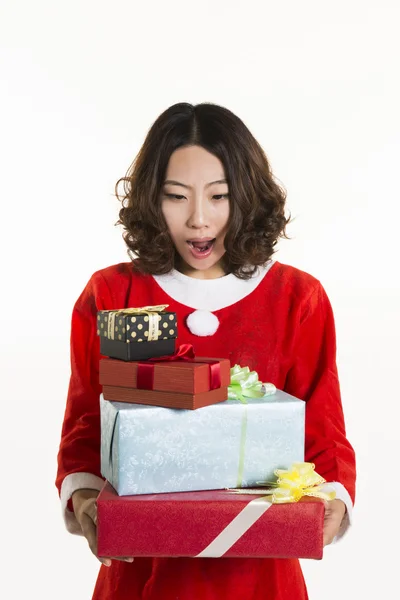 Christmas girl and gift — Stock Photo, Image