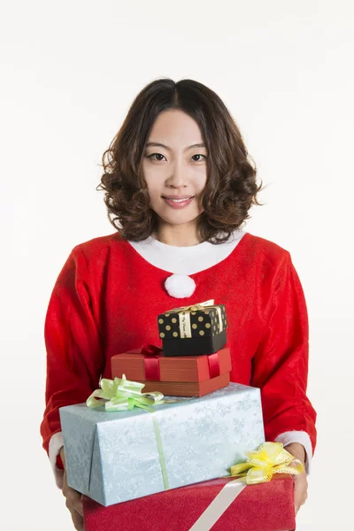 Christmas girl and gift — Stock Photo, Image