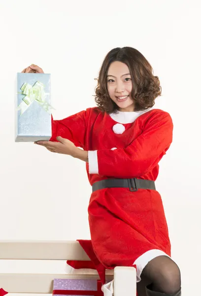 Christmas girl and gift — Stock Photo, Image