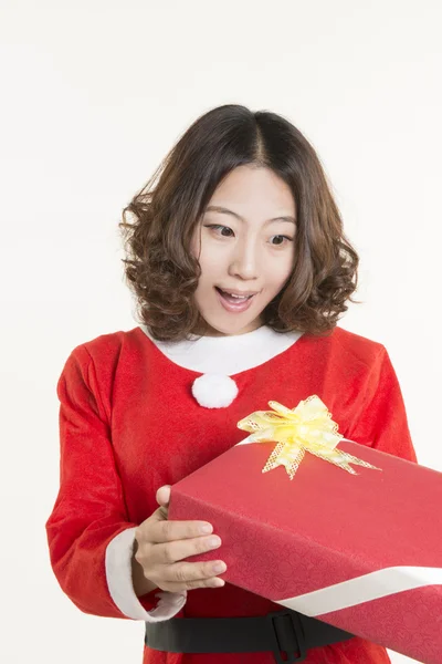 Christmas girl and gift — Stock Photo, Image