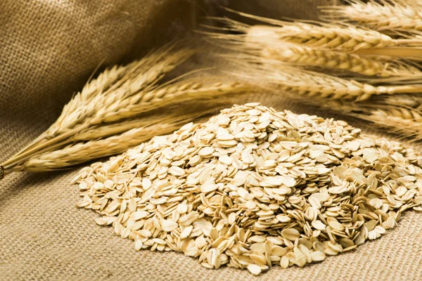 Pšenice a ovsa na pytlovina — Stock fotografie