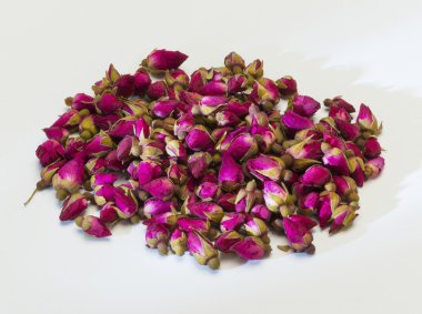 beyaz zemin üzerine gül çiçek tomurcukları kurutulmuş