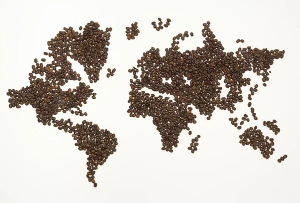 Világtérkép, készült kávébab — Stock Fotó