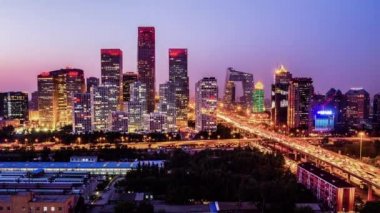 jianwai soho, cbd skyline günbatımı Pekin, Çin