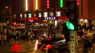 zaman atlamalı şehir trafik ve yaya, wangfujing, beijing, Çin