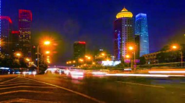 trafik guomao cbd, gece, beijing, Çin