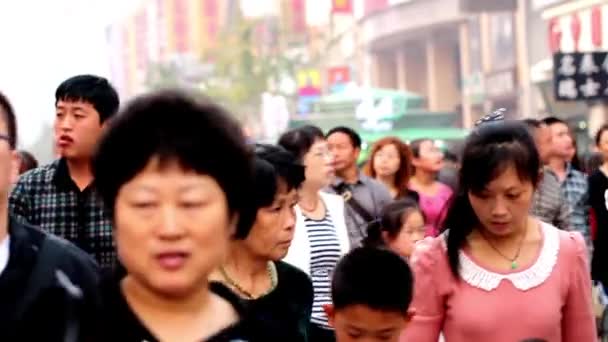 Todo tipo de personas compran en la calle peatonal Wangfujing, Beijing, China — Vídeos de Stock