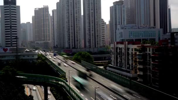 Tráfico pesado y sobrevuelo en Shenzhen, China — Vídeo de stock