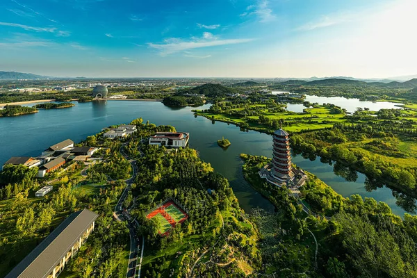 Fotografia Aerea Paesaggi Naturali Del Lago Yanxi Pechino Cina — Foto Stock