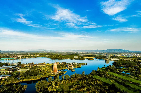 Аэрофотосъемка Природного Пейзажа Озера Яньси Пекине Китай — стоковое фото