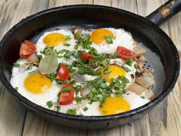 Frying pan on a table — Stock Photo, Image