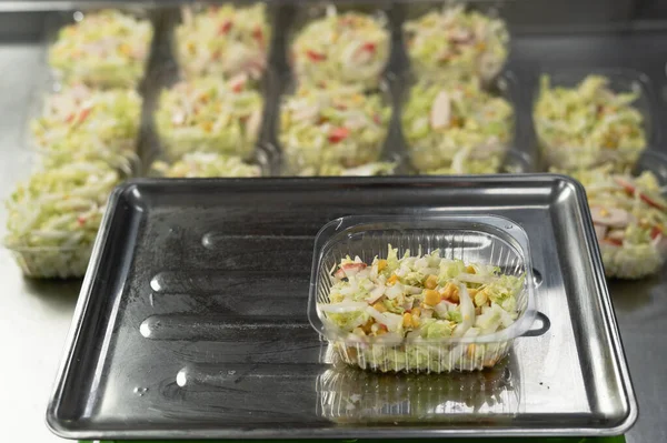 Food Delivery Chef Prepares Food Restaurant Prepares Disposable Dishes Places — Fotografia de Stock