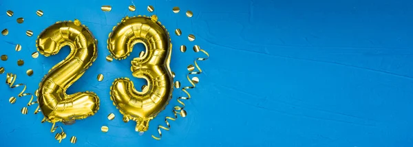 Golden Foil Balloon Number Twenty Three Birthday Anniversary Card Inscription — Stock Photo, Image