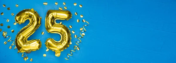 Golden Foil Balloon Number Twenty Five Birthday Anniversary Card Inscription — Stock Photo, Image