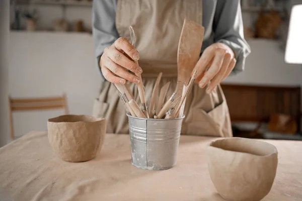 Herramienta Cerámica Herramientas Trabajo Cerámica Primer Plano Taller Arte Las — Foto de Stock