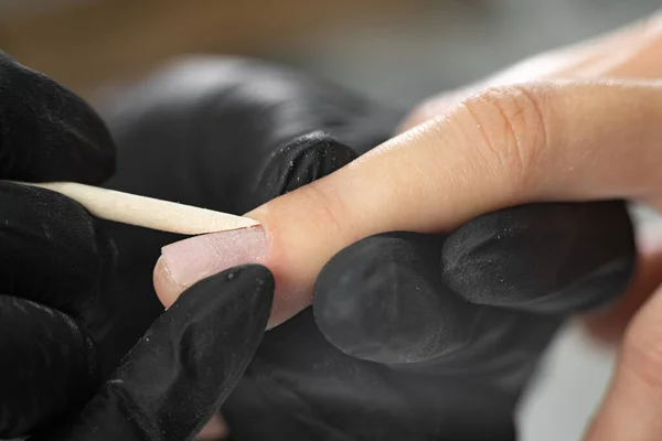 Female Manicure Process Unrecognizable Lady Doing Manicure Spa Salon Female — Foto de Stock