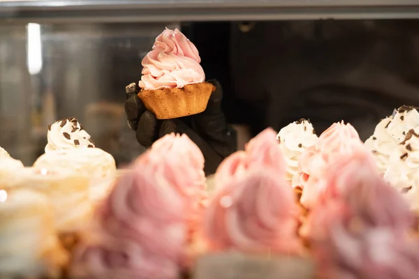 Pastries Display Confectionery Shop Cream Cake Close Candy Store Concept — Stock Photo, Image