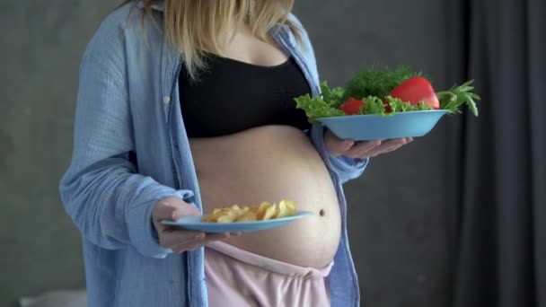 Ciąża Opieka Zdrowotna Zdrowe Odżywianie Ciąża Zbliżenie Brzucha Ciężarnej Kobiety — Wideo stockowe