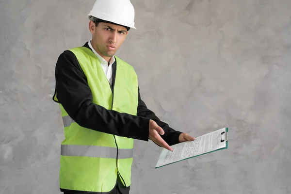 Muslim Young Architect Inspector Man Wearing Builder Safety Helmet Using — Stockfoto