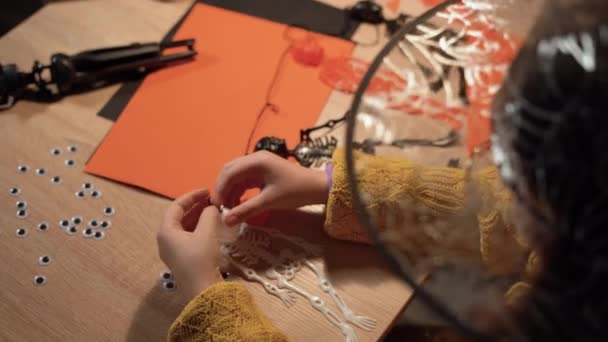 Little Girl Witch Costume Make Skeleton Garland Holiday Halloween Dark — Video