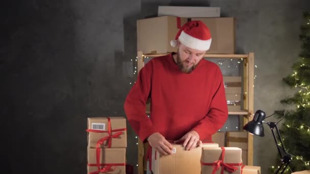 Small Business Start Owner Santa Claus Works Home Office Online — Video