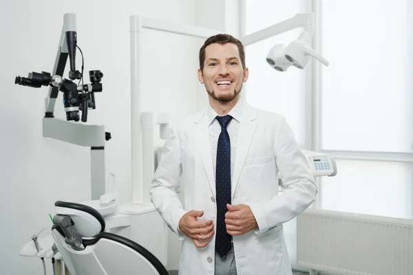 Healthcare Profession Stomatology Medicine Concept Smiling Male Middle Aged Dentist — Stok fotoğraf