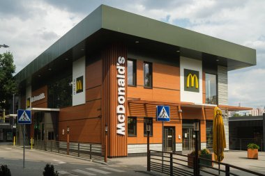 Kyiv, Ukraine - July 29, 2022: McDonalds Restaurant in Kyiv near Central Bus Station. After russian invasion in Ukraine on 24th of February, all restaurants have been temporarily closed.