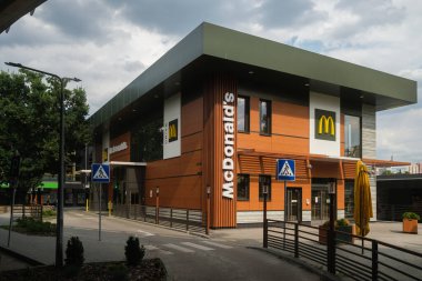 Kyiv, Ukraine - July 29, 2022: McDonalds Restaurant in Kyiv near Central Bus Station. After russian invasion in Ukraine on 24th of February, all restaurants have been temporarily closed.