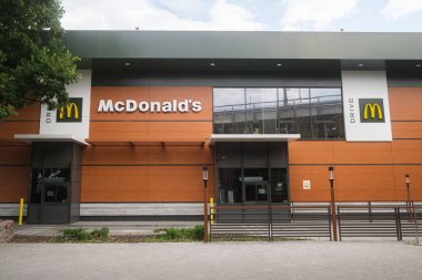 Kyiv, Ukraine - July 29, 2022: McDonalds Restaurant in Kyiv near Central Bus Station. After russian invasion in Ukraine on 24th of February, all restaurants have been temporarily closed.