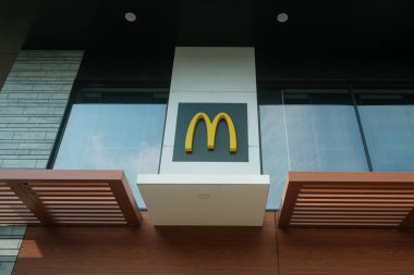 Kyiv, Ukraine - August 11, 2022: Logo of McDonald's Restaurant in Kyiv near Central Bus Station. After russian invasion in Ukraine on 24th of February, all restaurants have been temporarily closed.