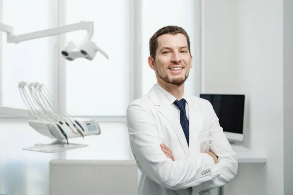 Healthcare Profession Stomatology Medicine Concept Smiling Confident Male Middle Aged — Foto de Stock
