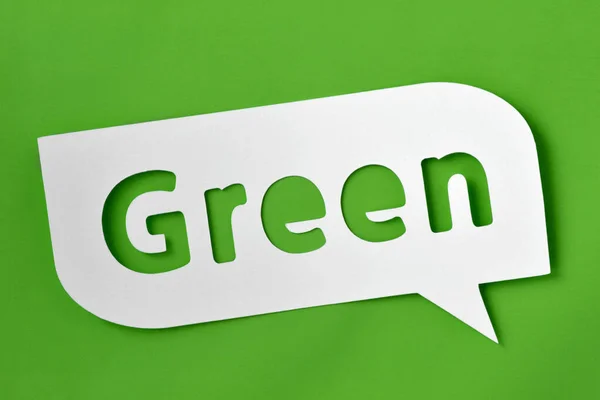 Texto Verde Recortado Burbuja Cómica Sobre Fondo Verde — Foto de Stock