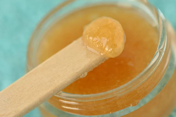 Macro Scrub Labbra Fatto Casa Base Zucchero Canna Miele Olio — Foto Stock