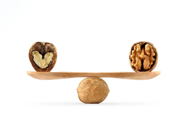 Έννοια Της Ισορροπίας Μεταξύ Καρδιάς Και Εγκεφάλου Εικονογραφημένη Καρύδια — Φωτογραφία Αρχείου
