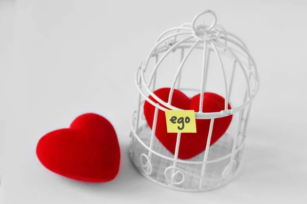 Szabad Szív Szív Egy Madárketrecben Ego Szóval Papírra Írva Szerelem — Stock Fotó
