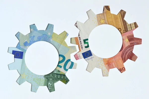 Getriebe Aus Euro Banknoten Finanzsystem Konzept — Stockfoto