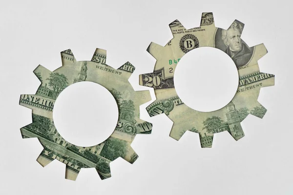 Gear Made Dollar Banknotes Financial System Concept — Stok fotoğraf
