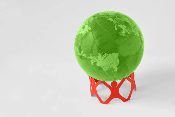 Paper People Circle Holding Green Earth Globe Ecology Concept — Fotografia de Stock