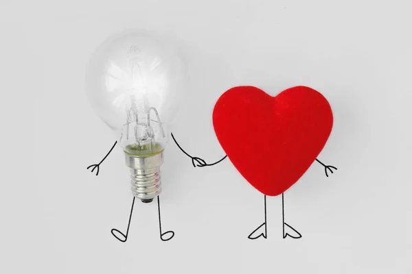 Light Bulb Heart Holding Hands Concept Brain Heart Teamwork — Stock Fotó