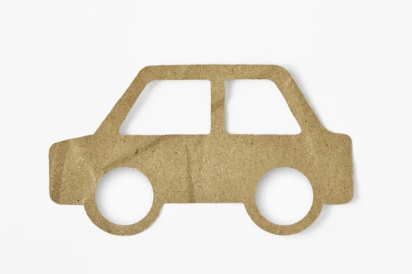 Recycled Paper Cut Car White Background Eco Friendly Car Concept — ストック写真