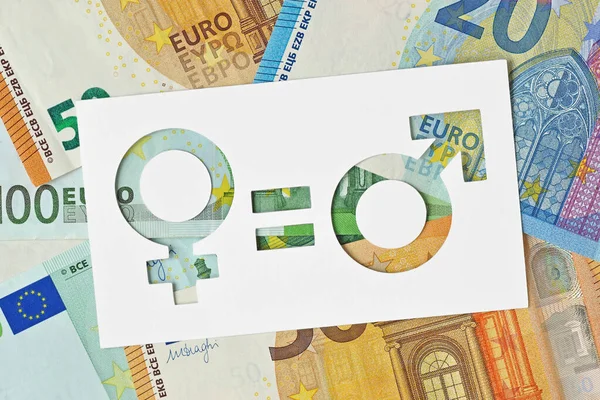 Simboli Maschili Femminili Sulle Banconote Euro Concetto Parità Retributiva Tra Immagini Stock Royalty Free