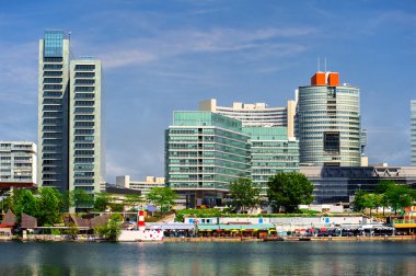 Yaz aylarında donau şehir panoramik görünümü. Vienna, Avusturya