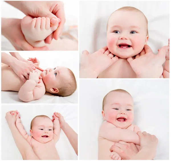 Αξιολάτρευτο μωρό μασάζ κολάζ Εικόνα Αρχείου