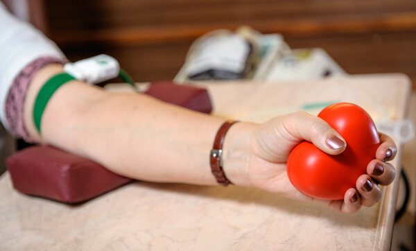 Preparation to blood donation, close-up photo