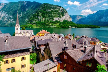 Hallstatt görünümü. Avusturya dağ köyü