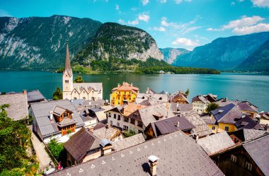 Hallstatt görünümü. Avusturya dağ köyü
