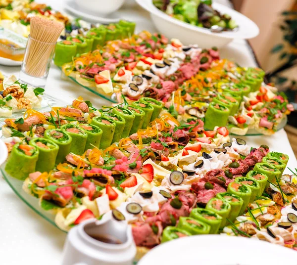 Trays with various delicious appetizer — Stock Photo, Image