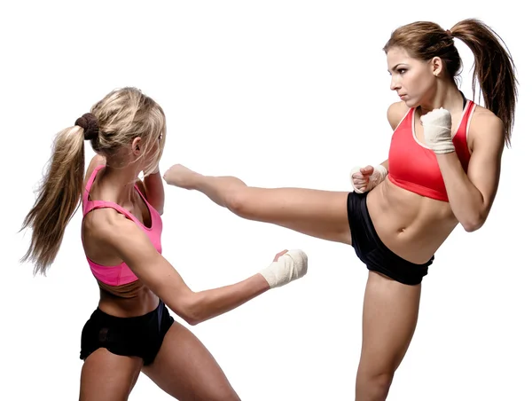 Two attractive athletic girls fighting — Stock Photo, Image